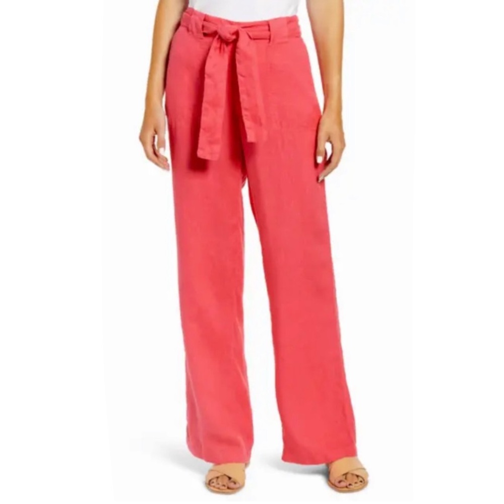 Caslon Belted Tie Front Linen Pants - Red Cheneaux